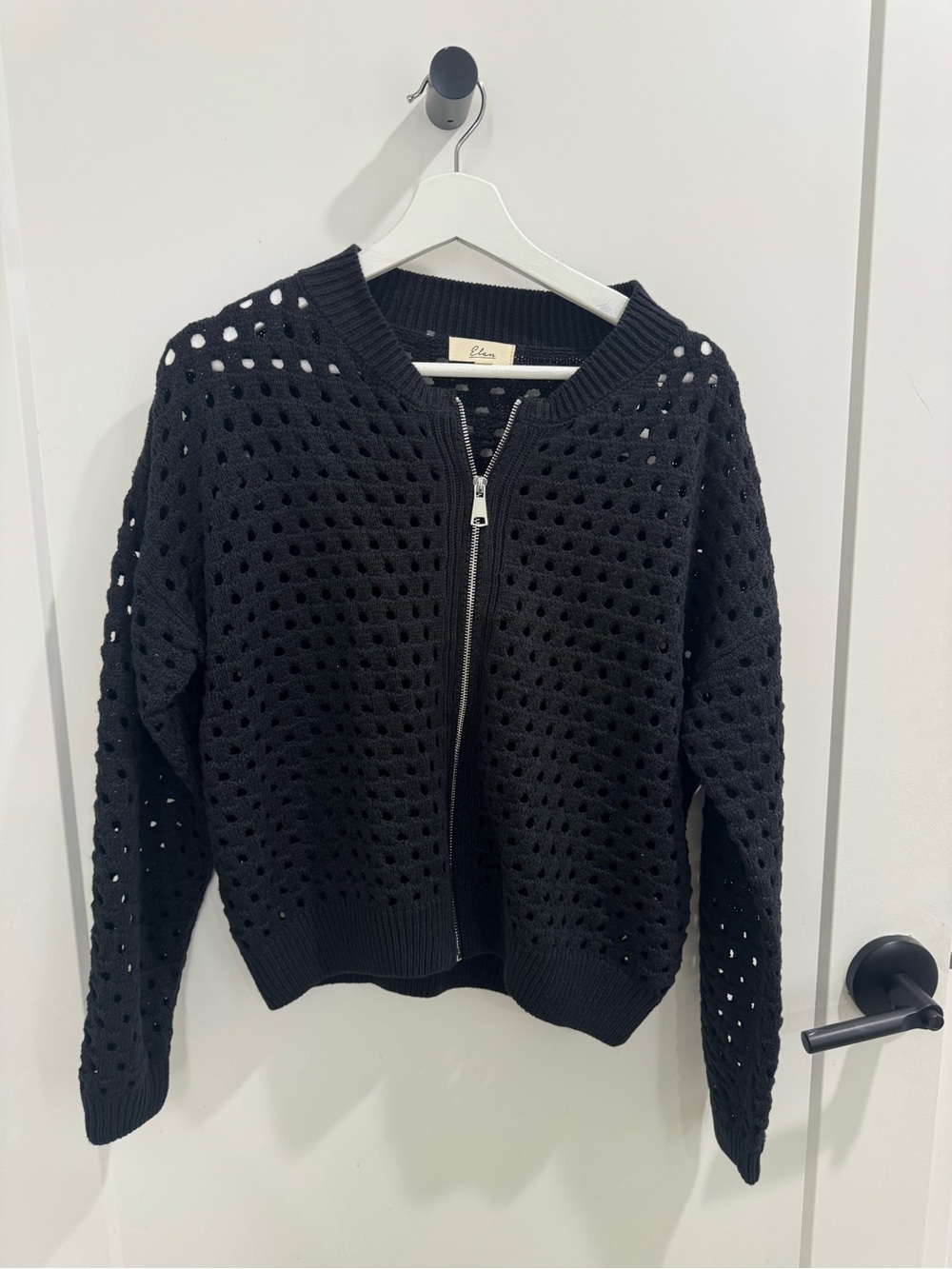 Elan Black Open-Weave Zip Bomber Jacket